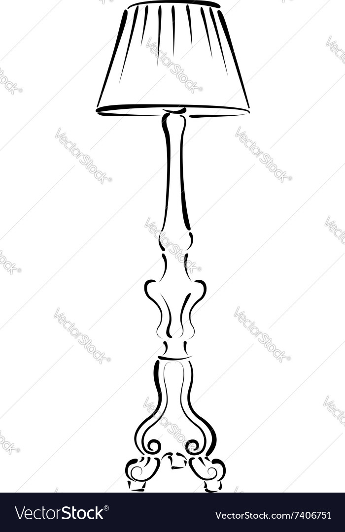 Sketched floor lamp isolated on white background