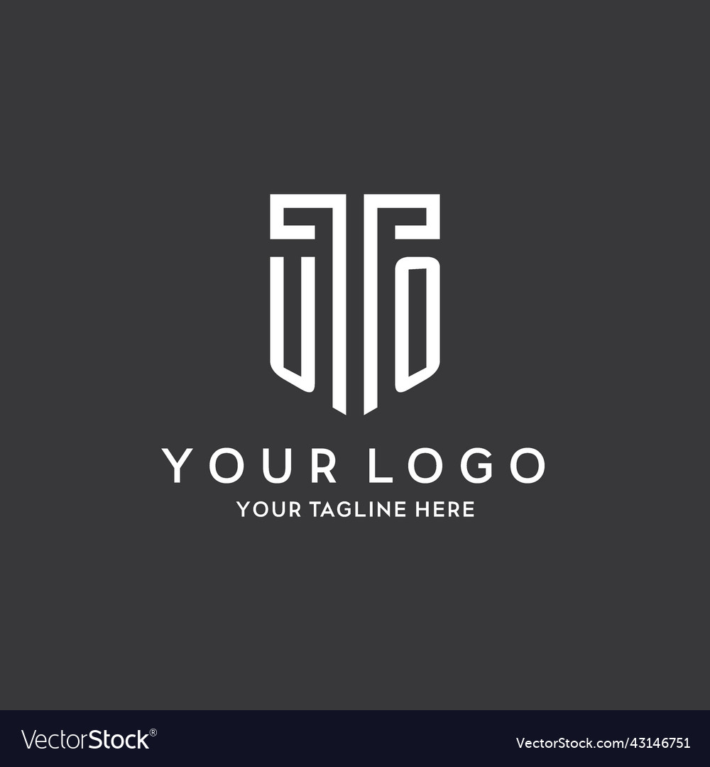 Uo monogram initial name with shield shape icon