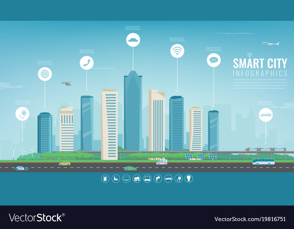 Stadtlandschaft mit Infografikelementen modern