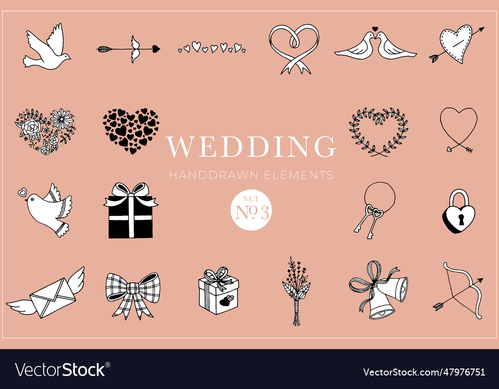 Wedding handdrawn elements set