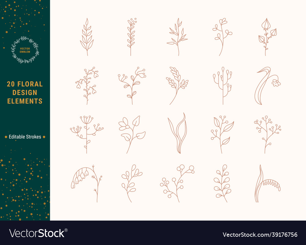 Botanical linear icon set for logo