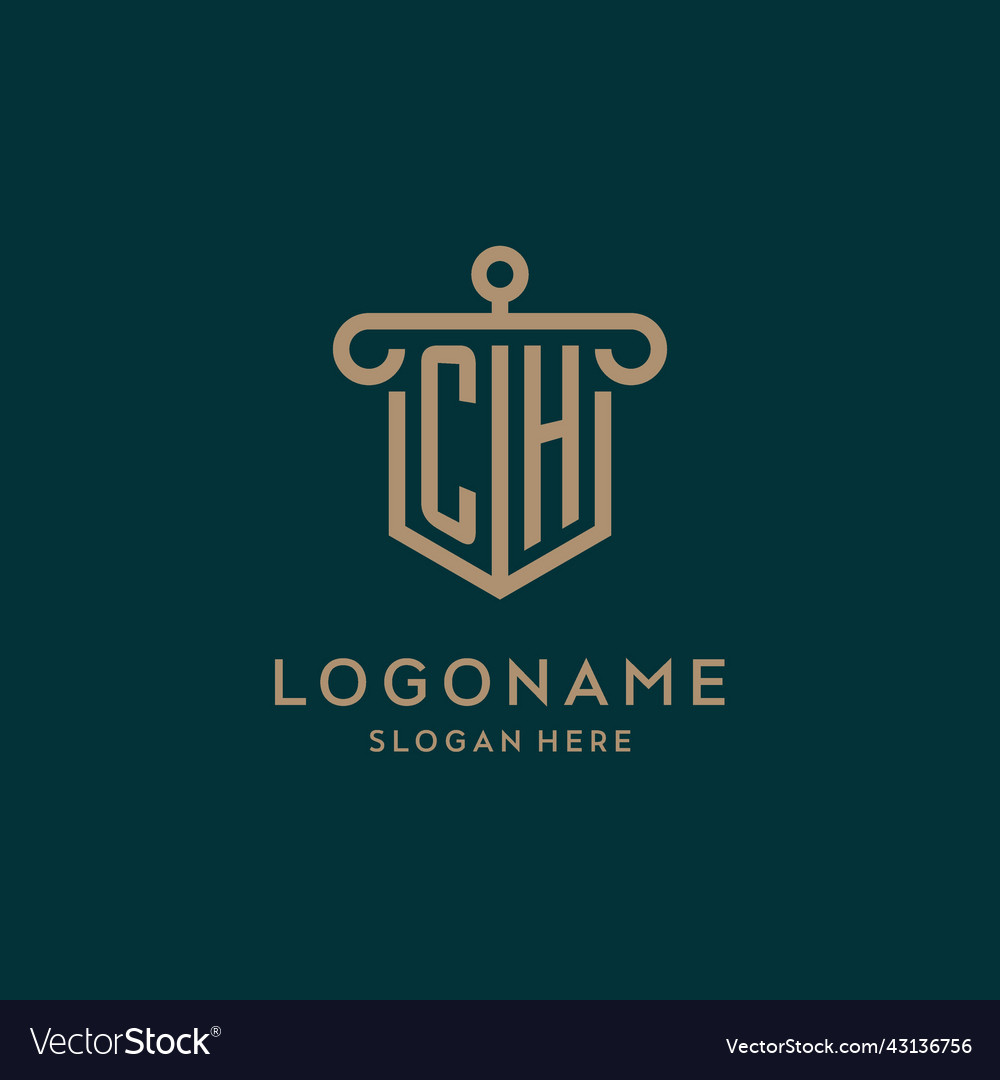 Ch monogram initial logo design with shield