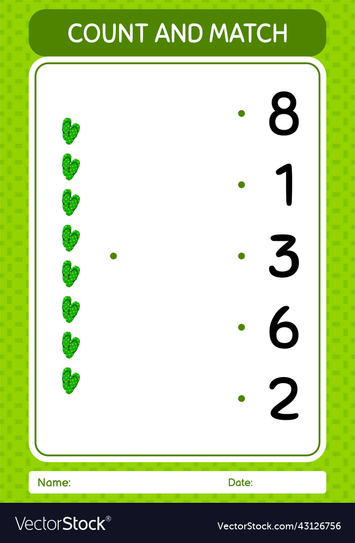 Count and match game with flip flop worksheet vector image Count and match game with flip flop worksheet