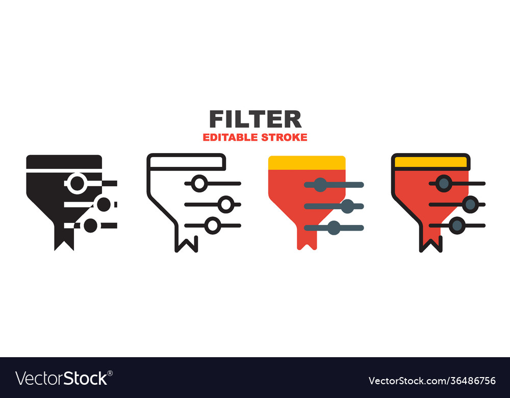 Filter icon set with different styles editable