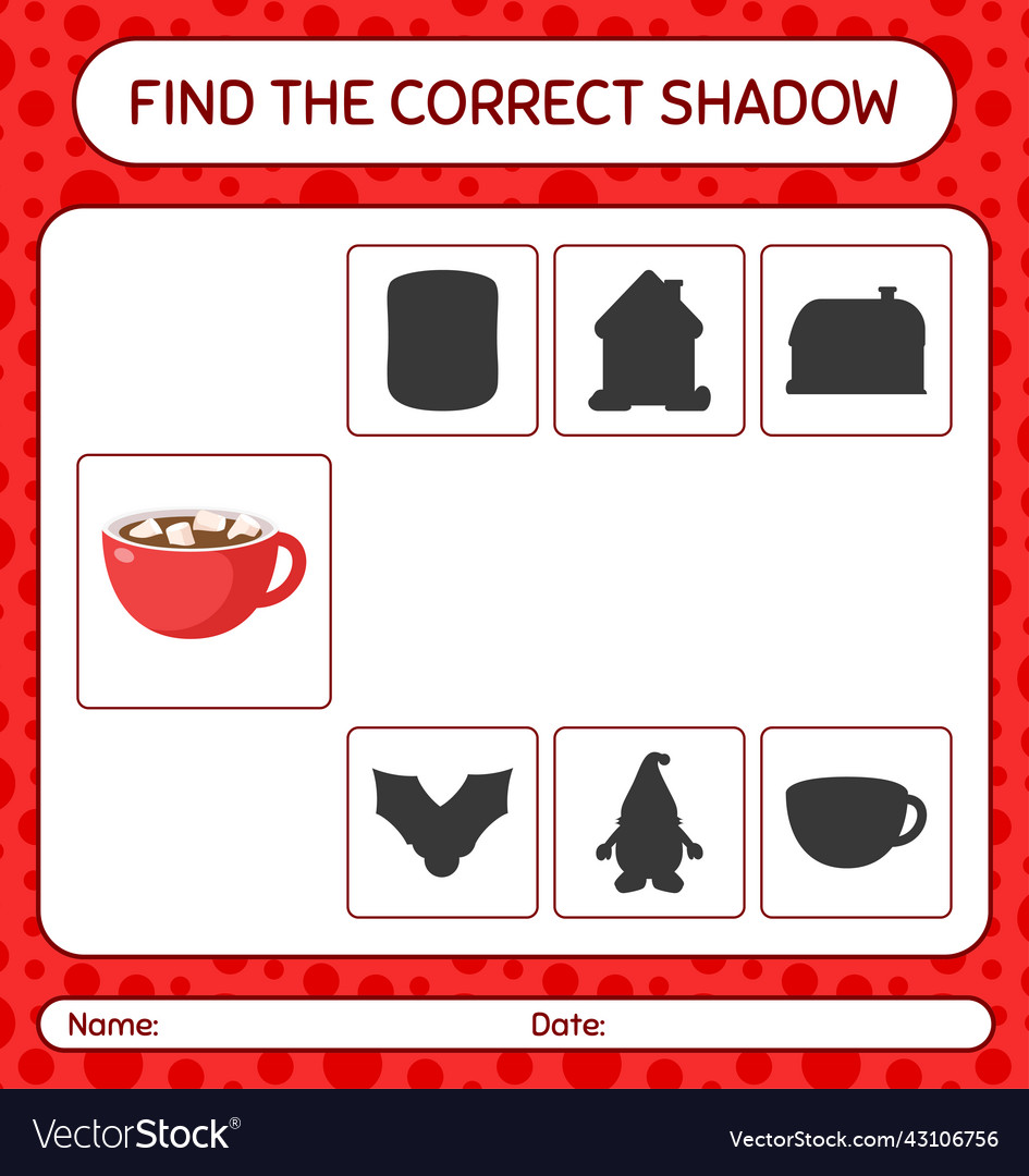 Find the correct shadows game with marshmallow vector image Find the correct shadows game with marshmallow