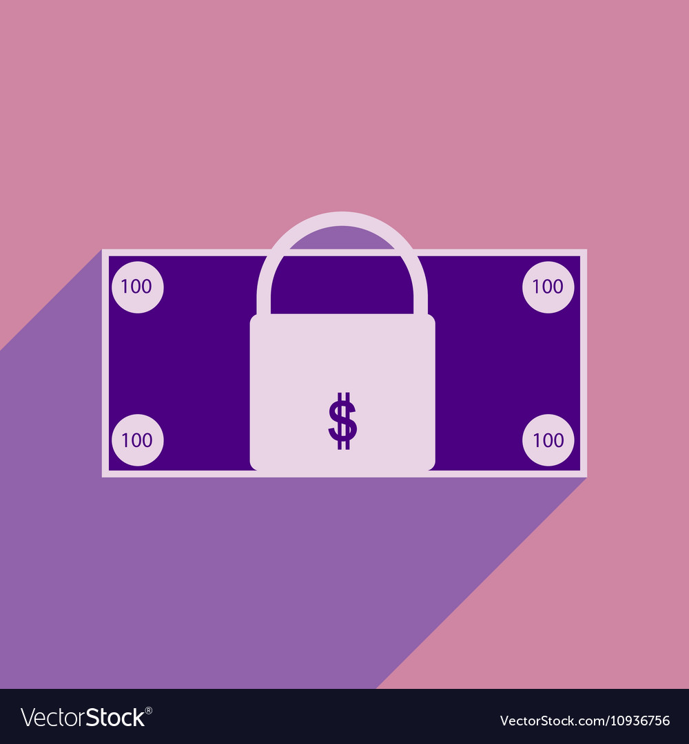 Flat with shadow icon lock and dollar