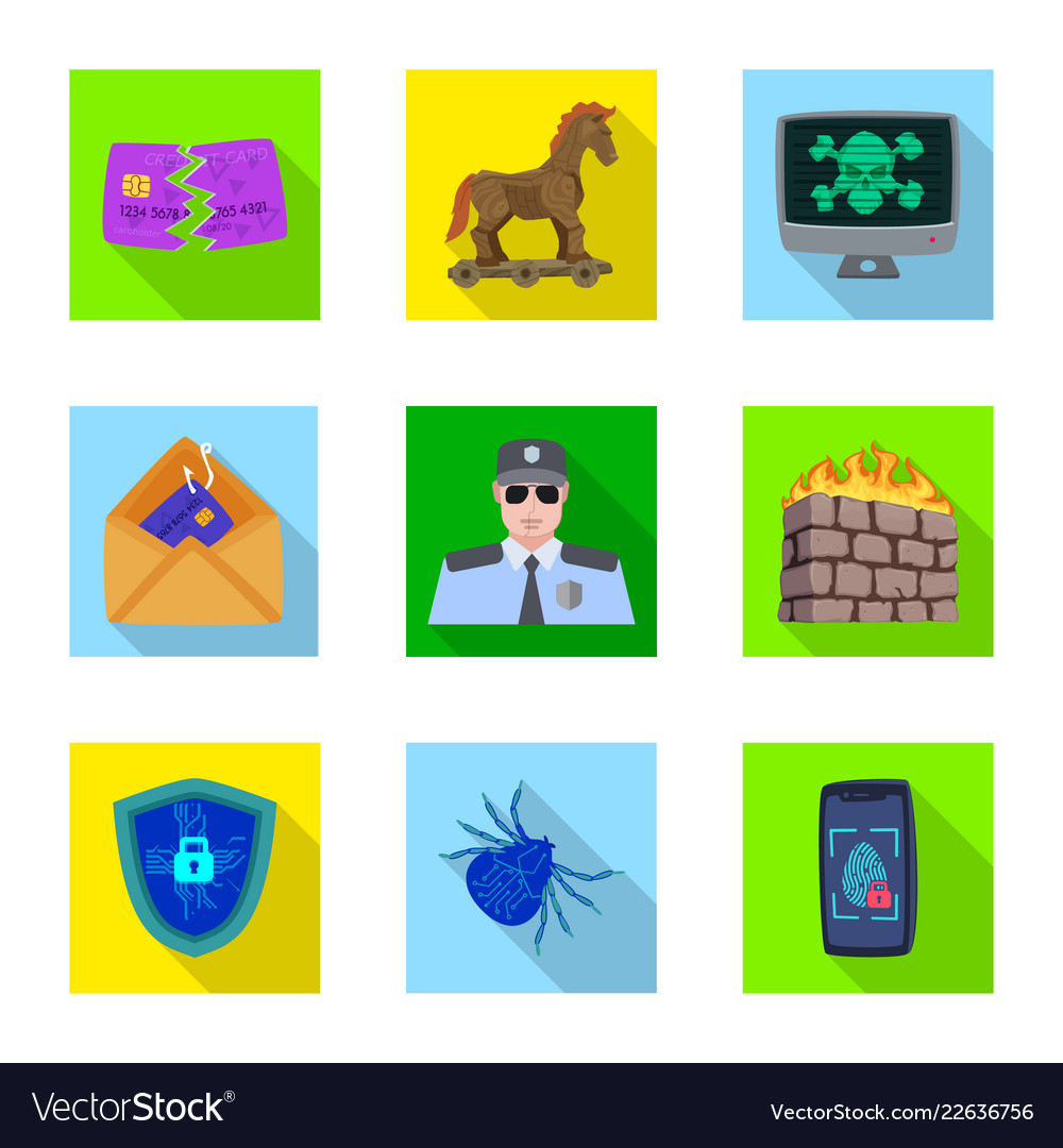Isolated object of virus and secure sign set vector image Isolated object of virus and secure sign set