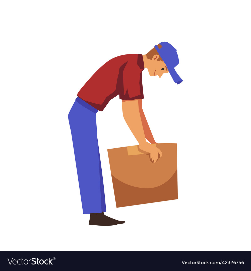 Man bends down to pick up a box with load flat