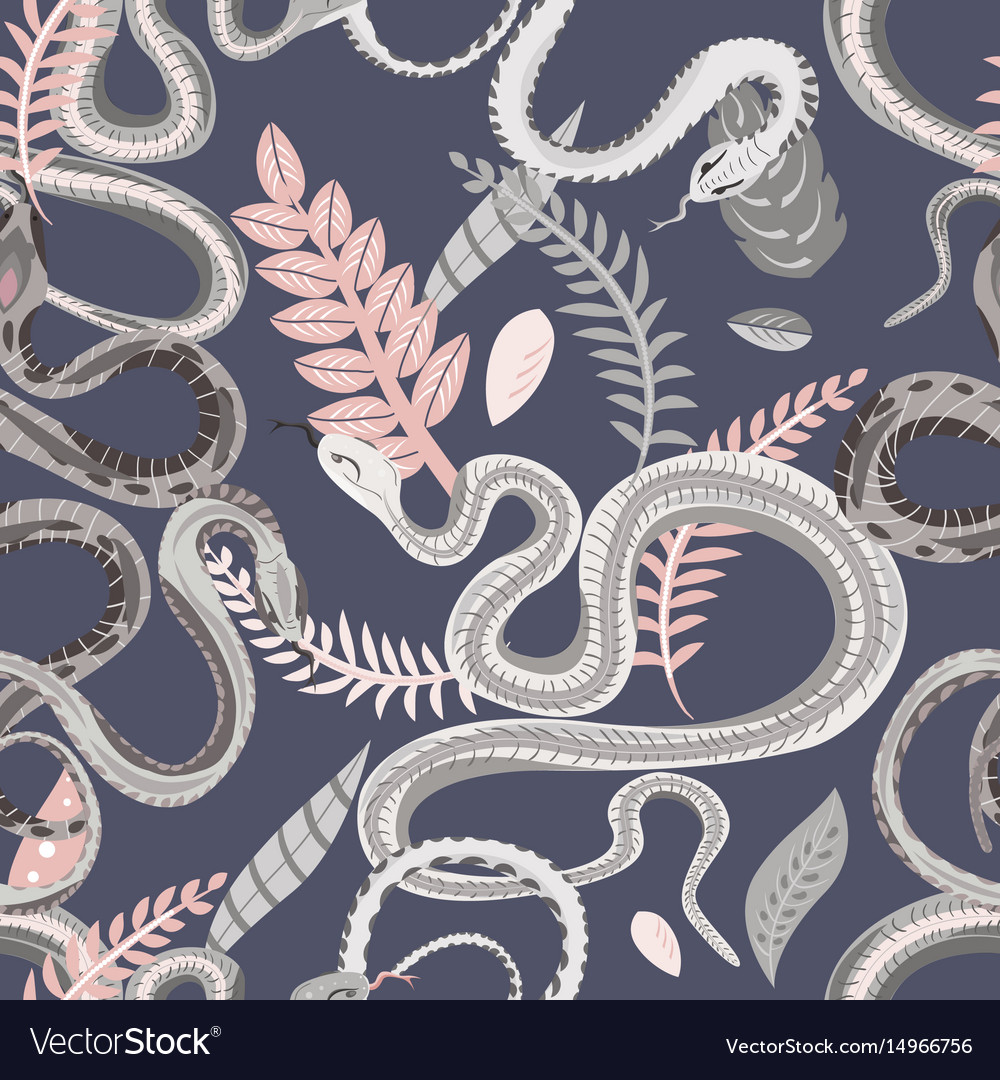 Seamless pattern with snakes and plants colorful