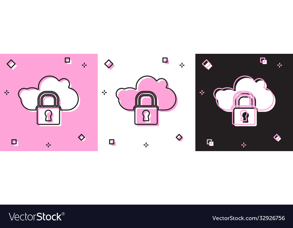 Set cloud computing lock icon isolated on pink