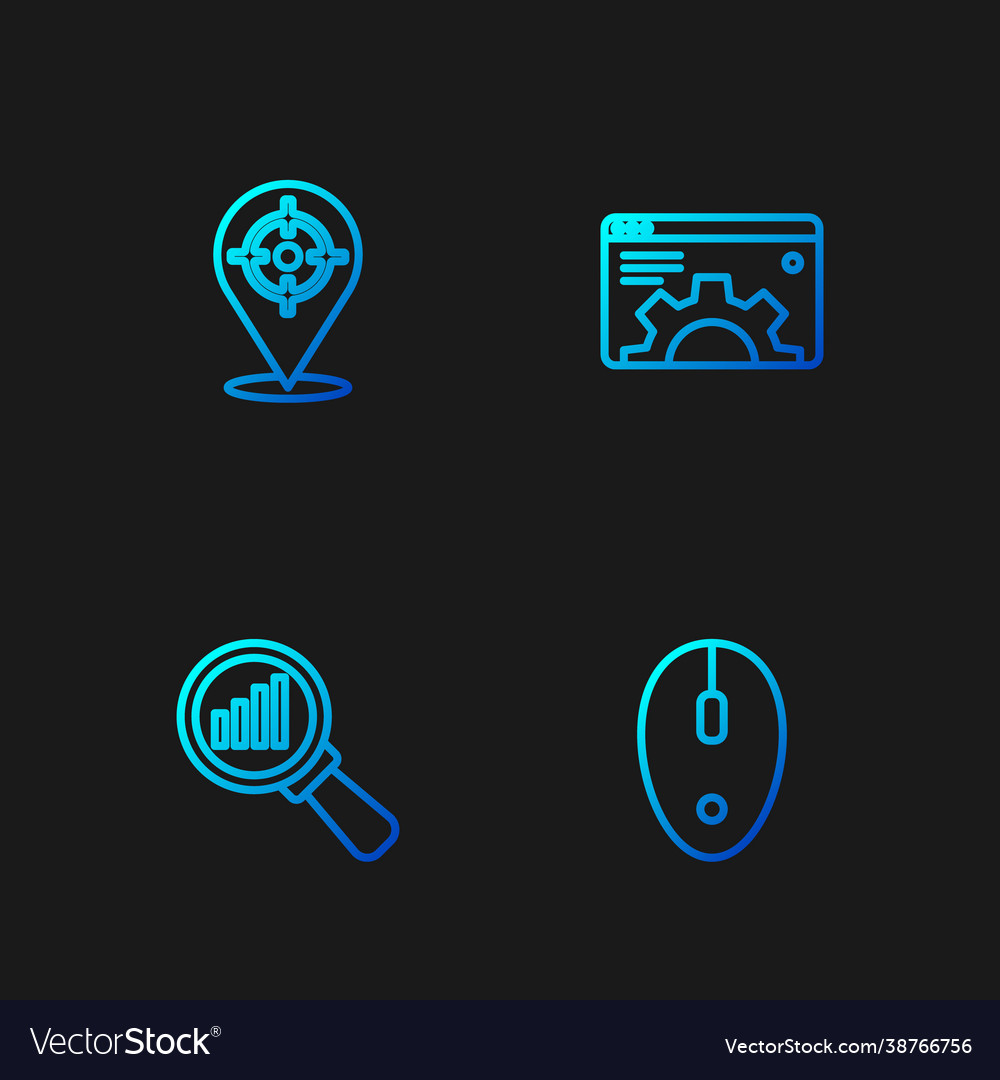 Set line computer mouse magnifying glass