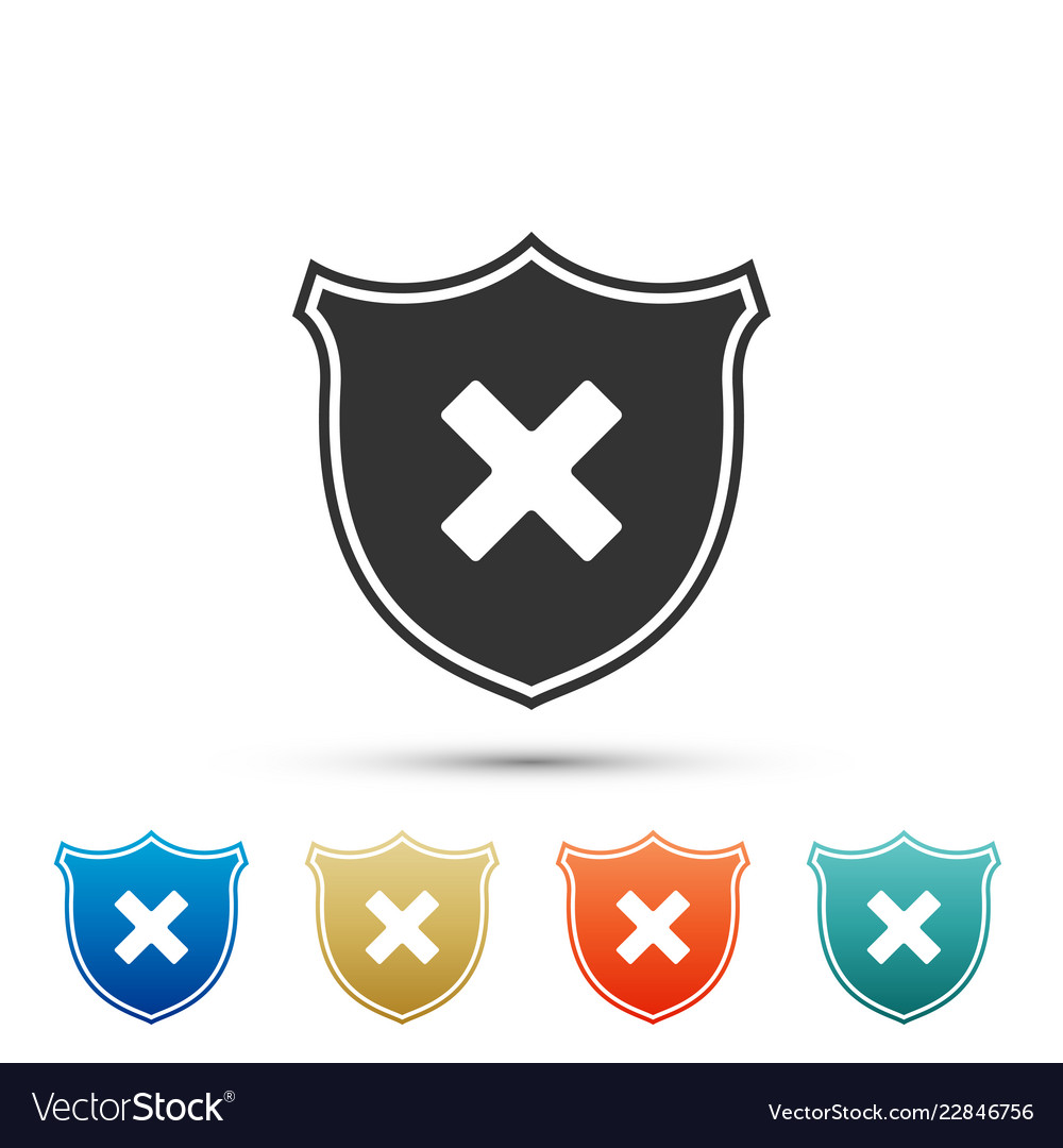 Shield and cross x mark icon isolated vector image Shield and cross x mark icon isolated