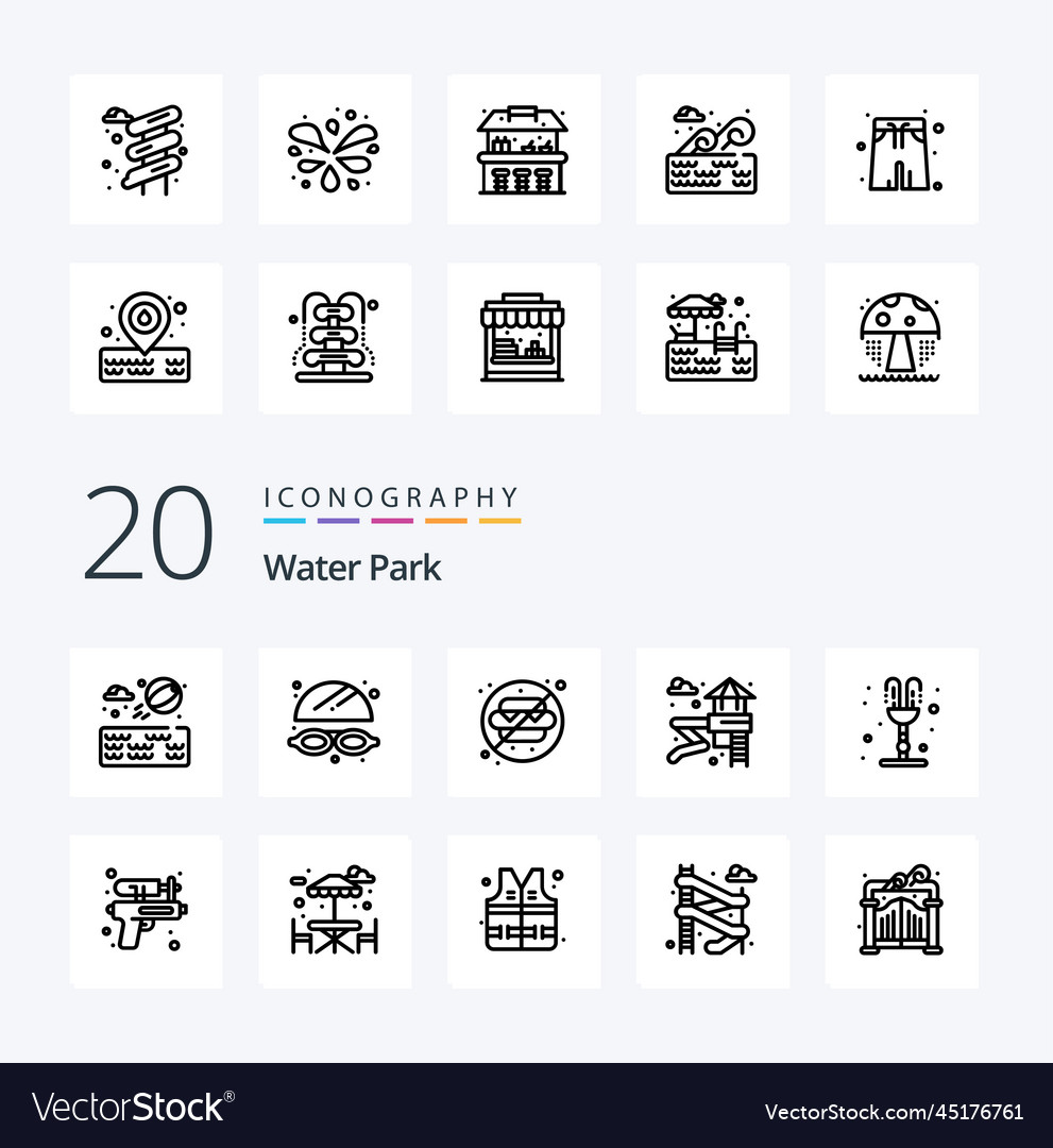 20 water park line icon pack like gun romance Vector Image