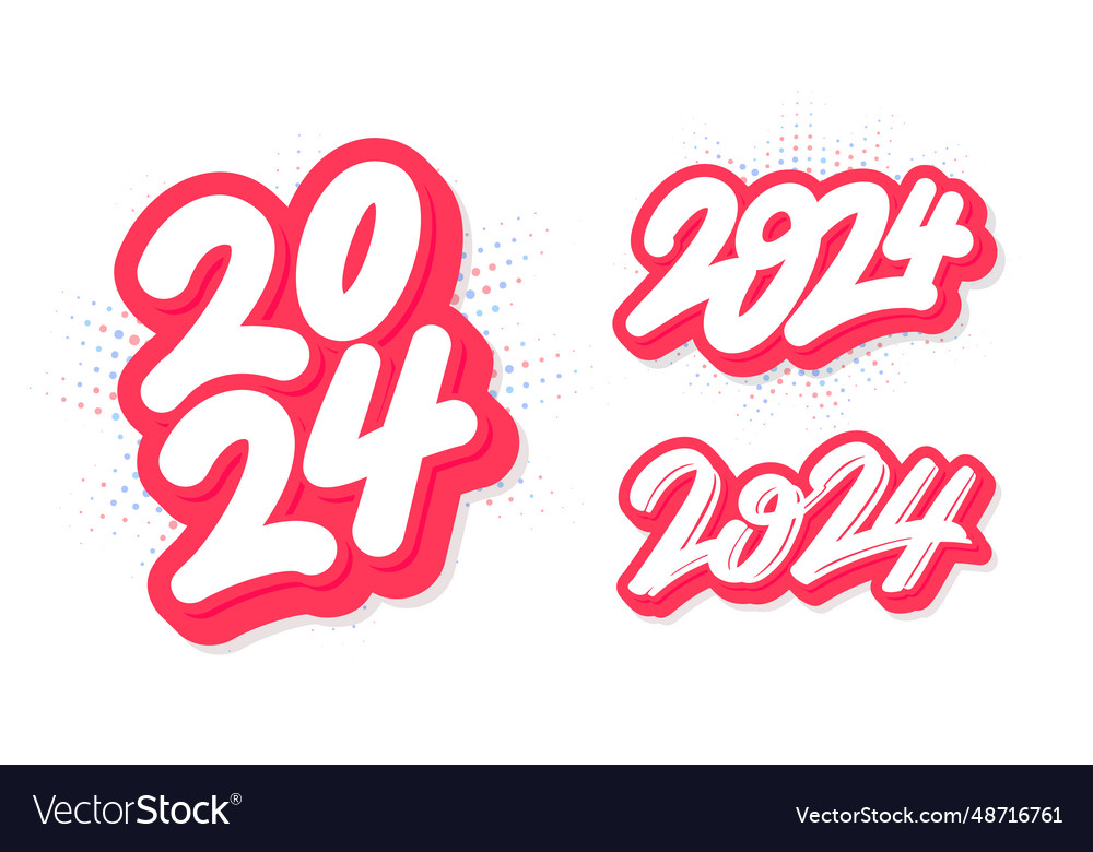 2024 year handwritten lettering set Royalty Free Vector