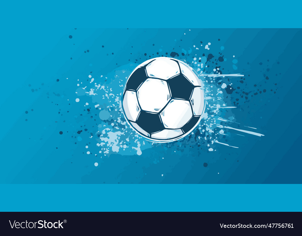 Abstract soccer ball on blue watercolor panoramic Vector Image