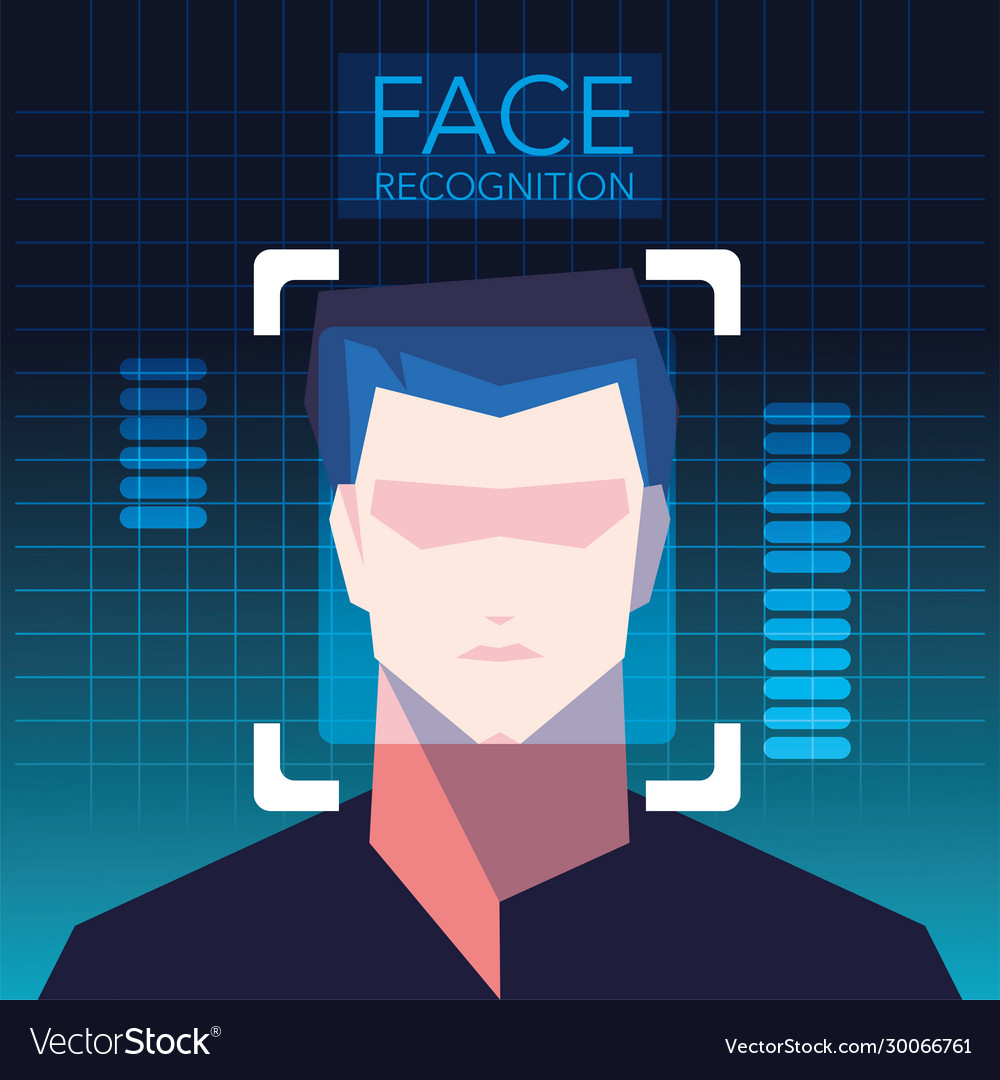 Facial recognition technology man face identity Vector Image