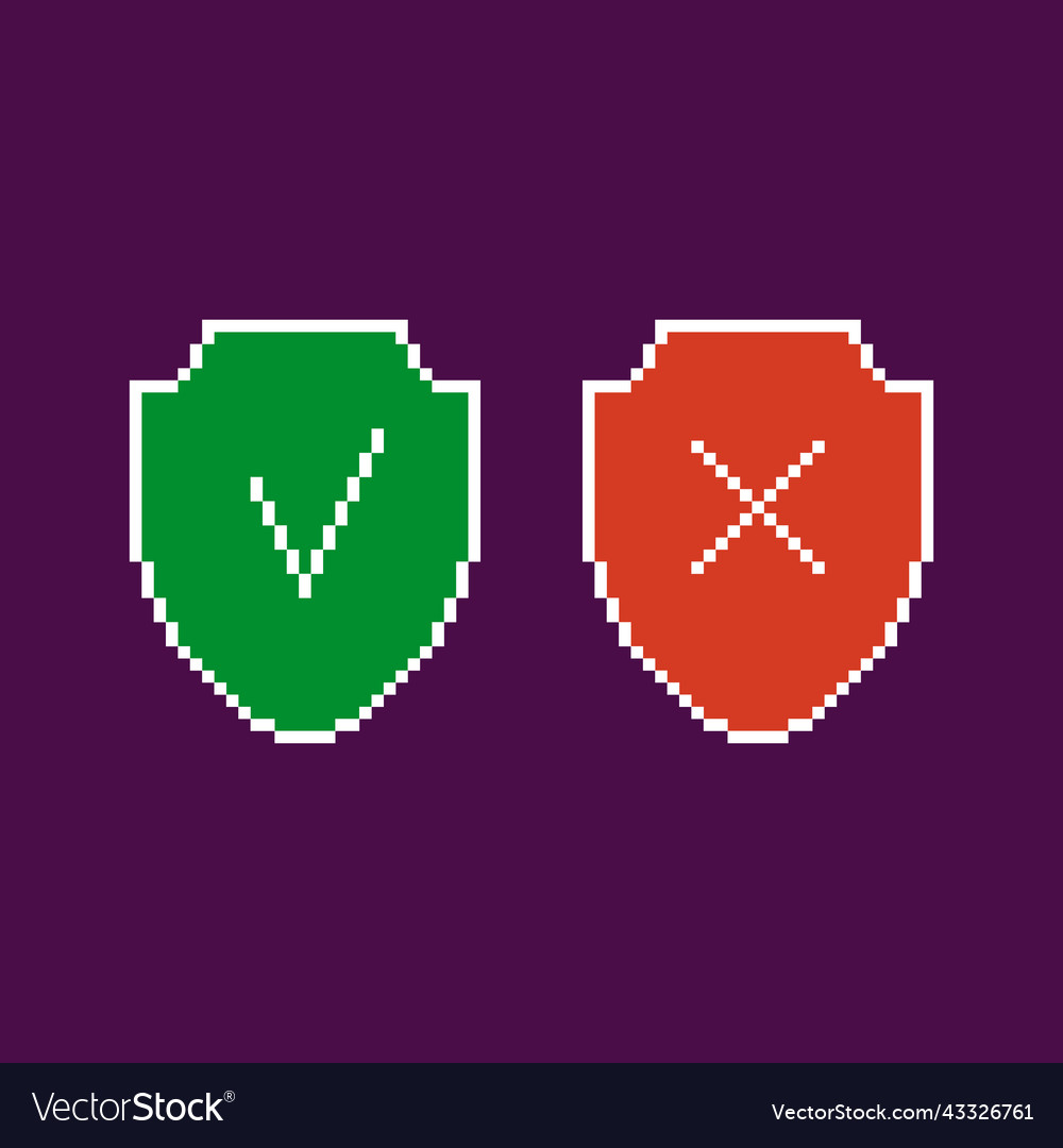 Green and red shields with tick cross icons
