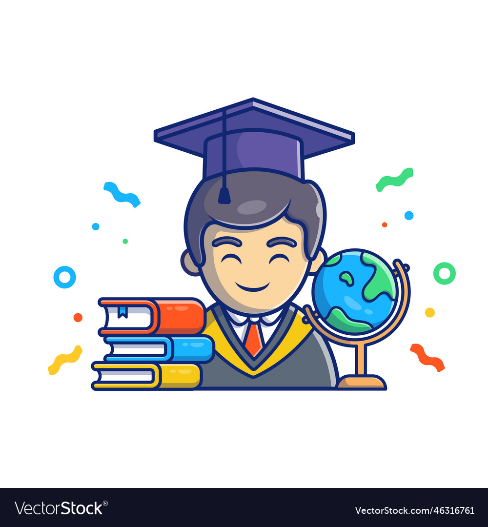 Man graduation globe and book cartoon Royalty Free Vector