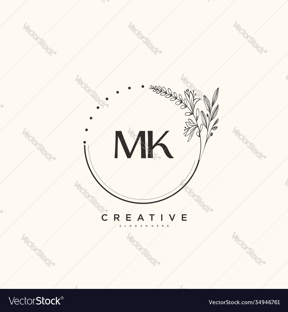 Mk beauty initial logo art handwriting Royalty Free Vector