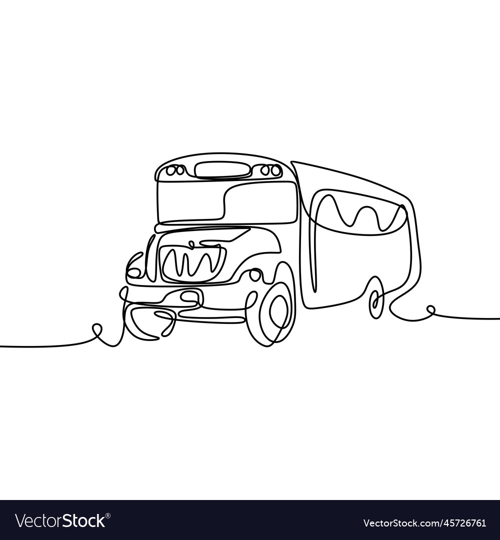 One line drawing of school bus single continuous vector image One line drawing of school bus single continuous