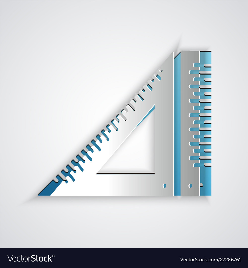 Paper cut triangular ruler icon isolated on grey