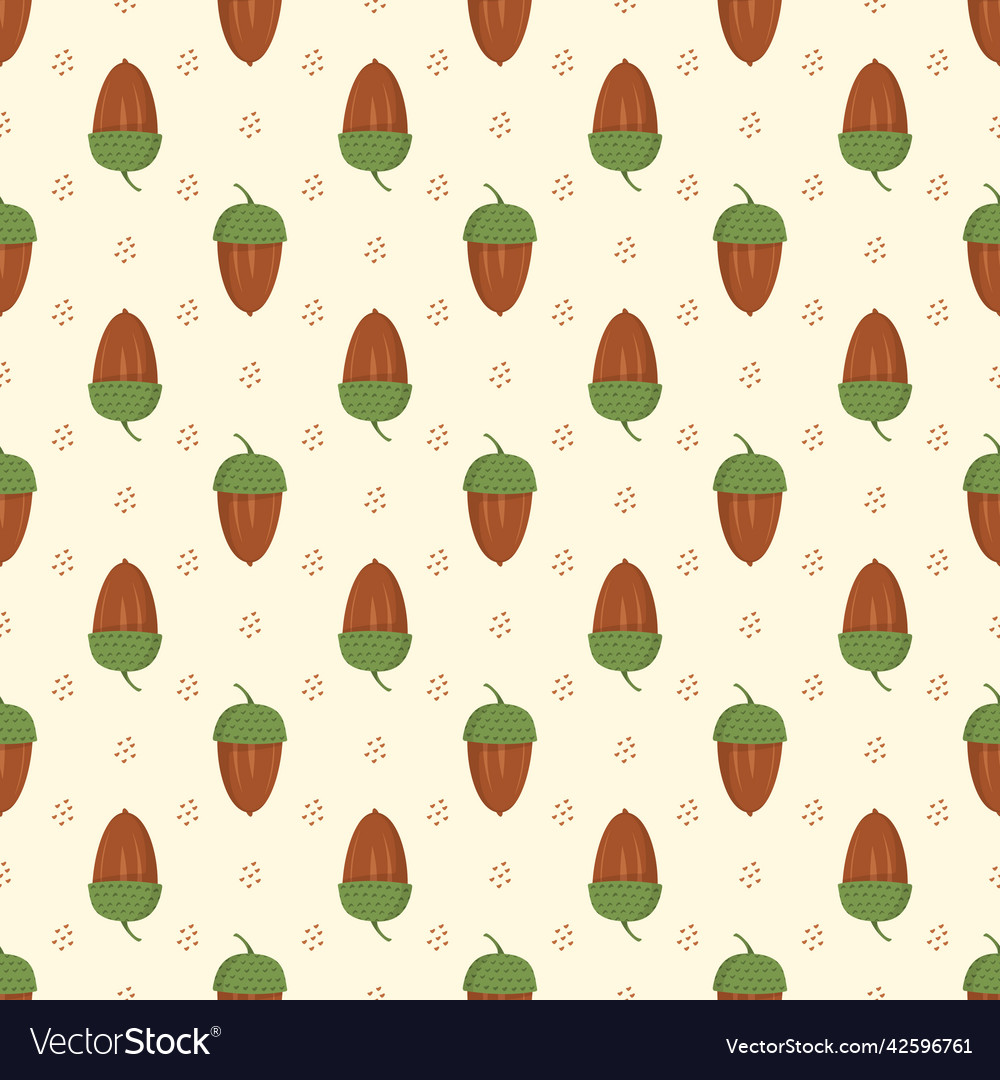 Seamless autumn pattern with acorn on yellow