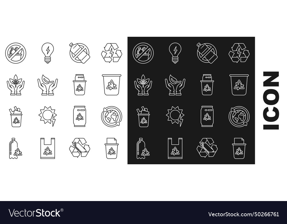 Set line recycle bin with symbol planet