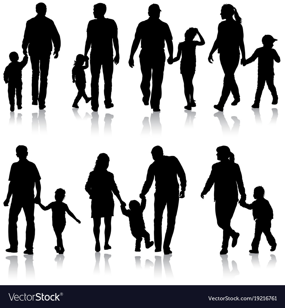 Set silhouette of happy family on a white
