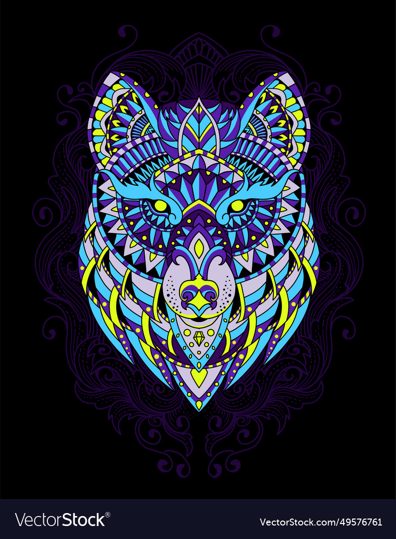 Wolf head with mandala entangle style vector image Wolf head with mandala entangle style