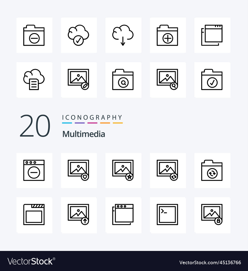 20 multimedia line icon pack like upload image