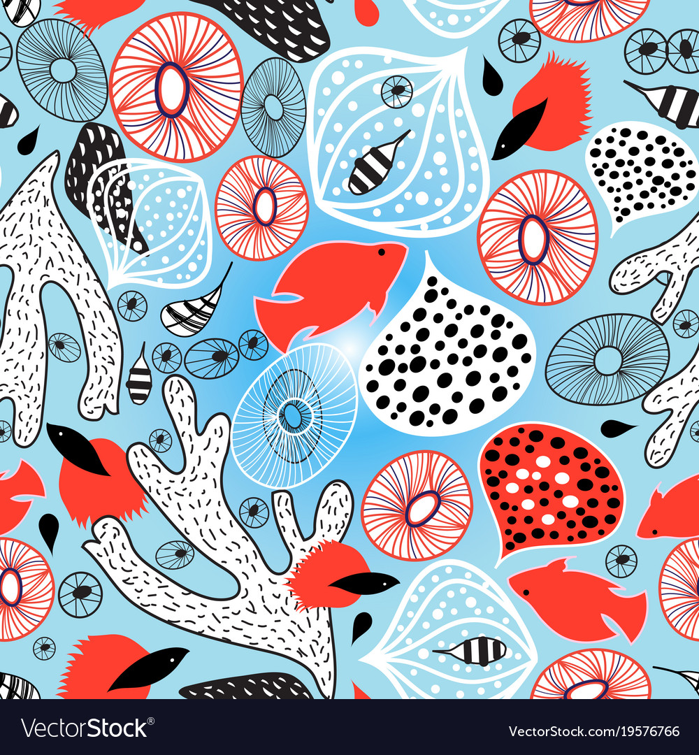 Abstract bright pattern with coral and fish