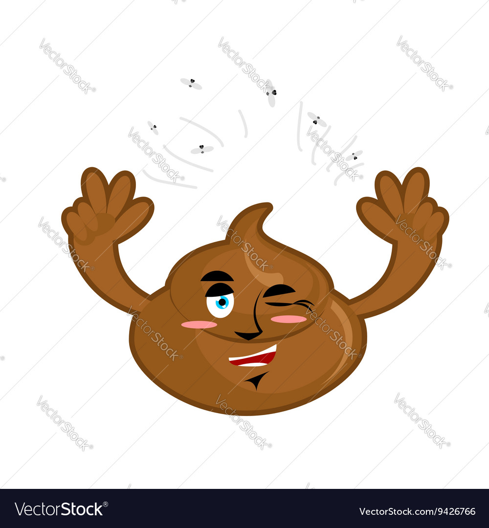 Cheerful turd joyful shit feces and flies winking