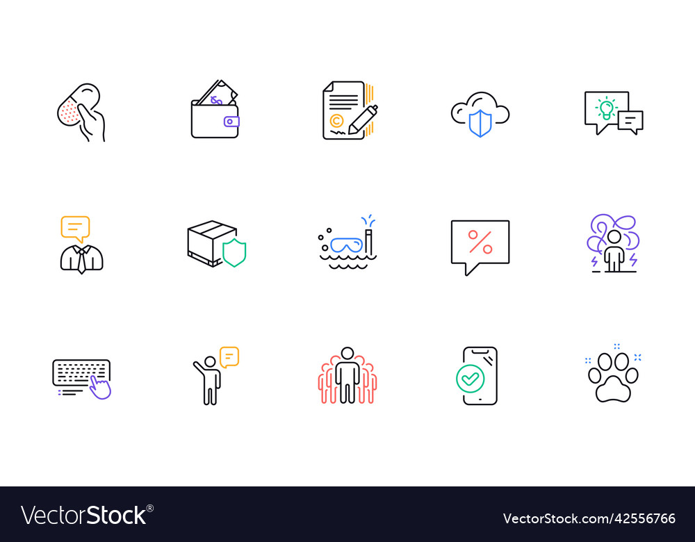 Computer keyboard idea lamp and wallet line icons
