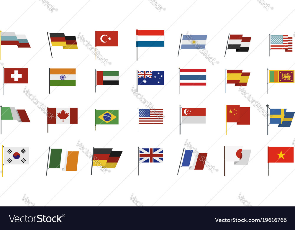 Country flag icon set flat style Royalty Free Vector Image