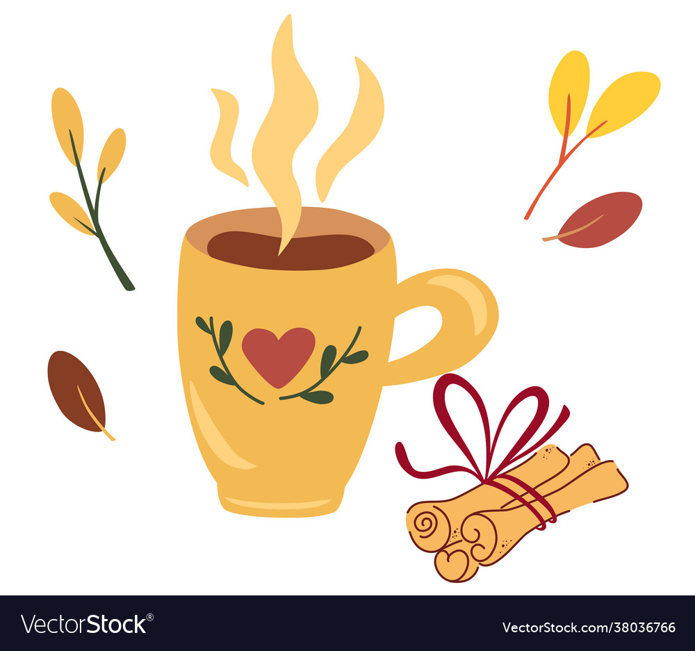 Cup tea with cinnamon sticks autumn mood