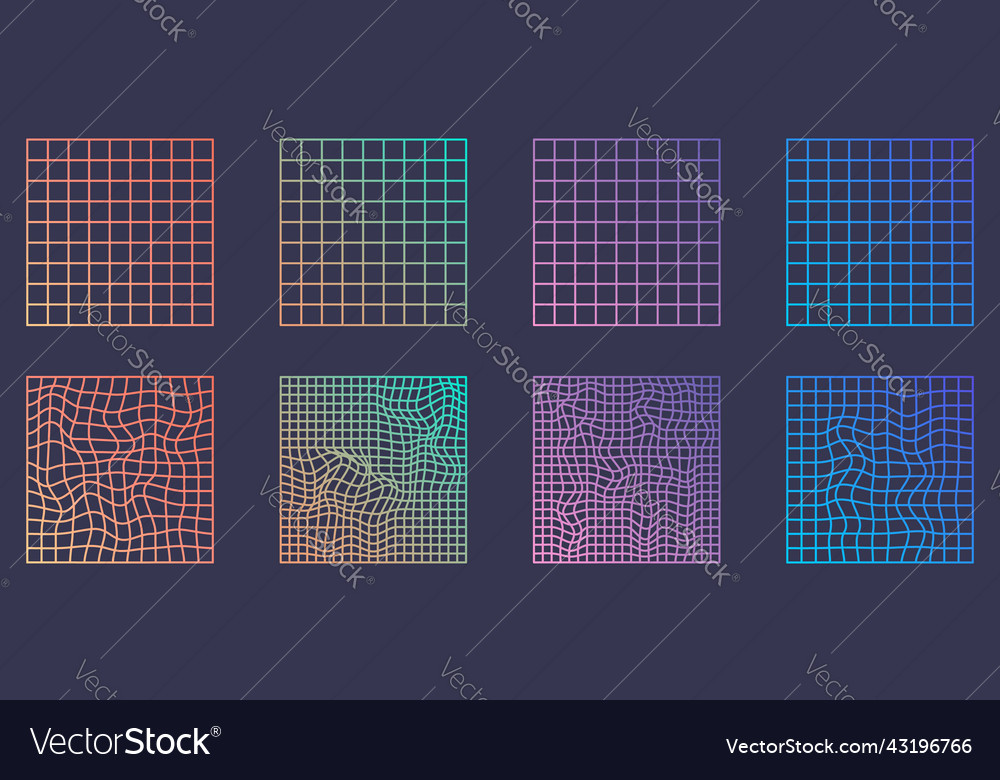 Distorted grid square neon pattern warp vector image Distorted grid square neon pattern warp