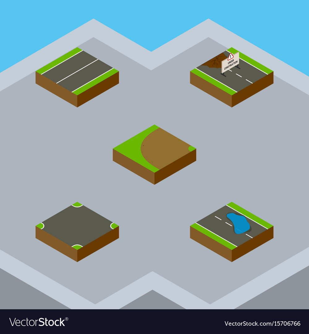 Isometric road set of crossroad plash turning