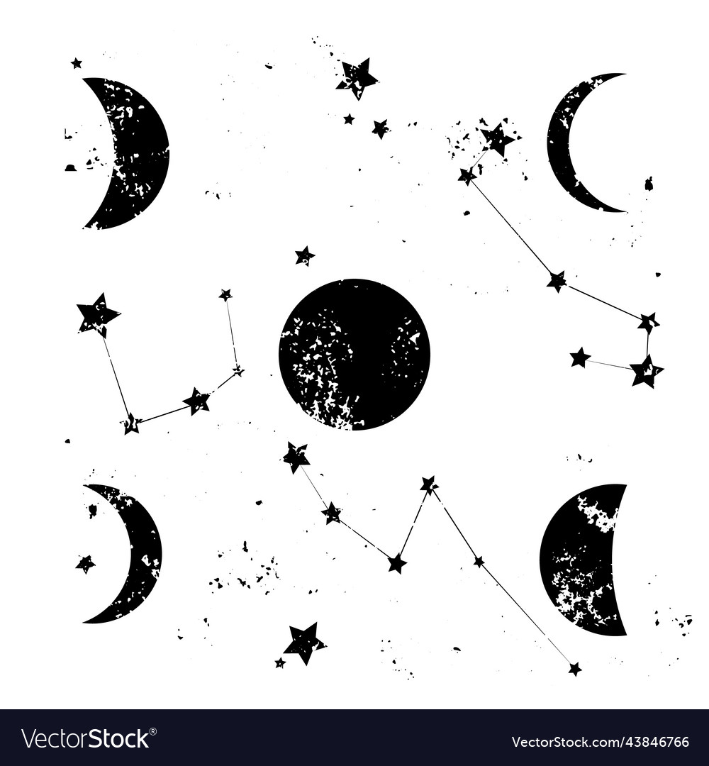 Moon phases and constellation stars set