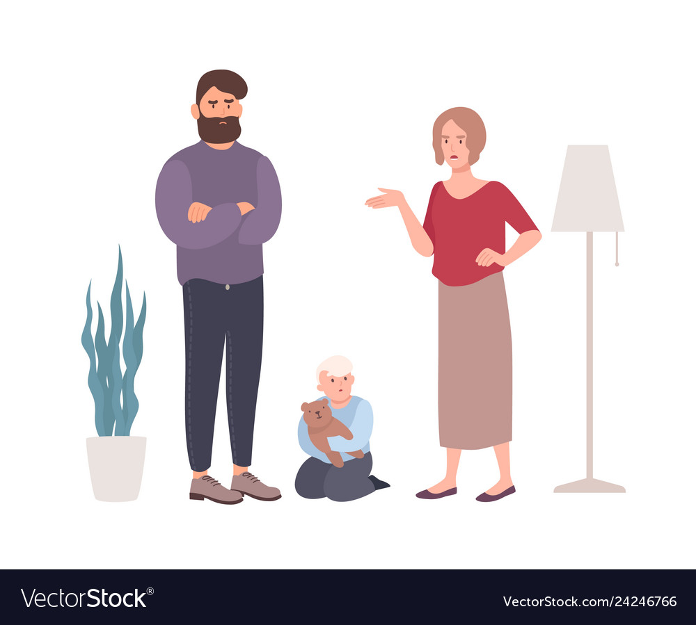 Parents quarreling or fighting in presence of Vector Image