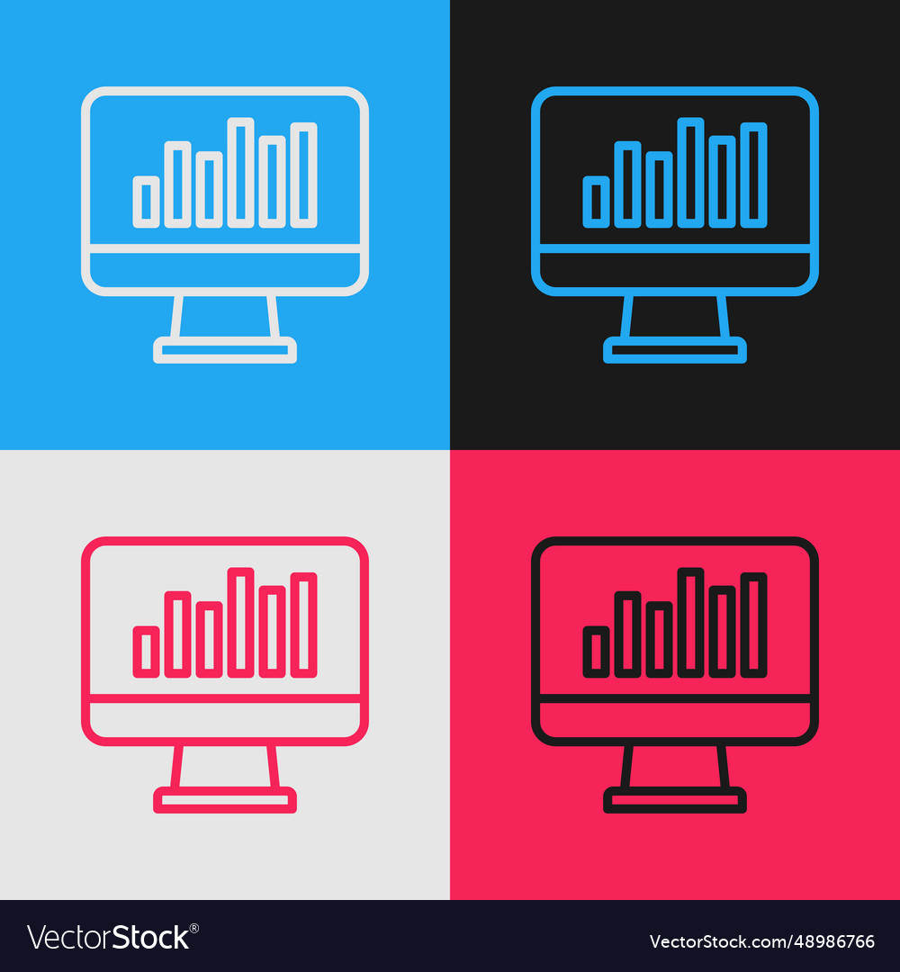 Pop art line computer monitor with graph chart vector image Pop art line computer monitor with graph chart