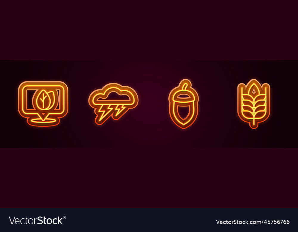 Set line location with leaf cloud and lightning Vector Image Set line location with leaf cloud and lightning