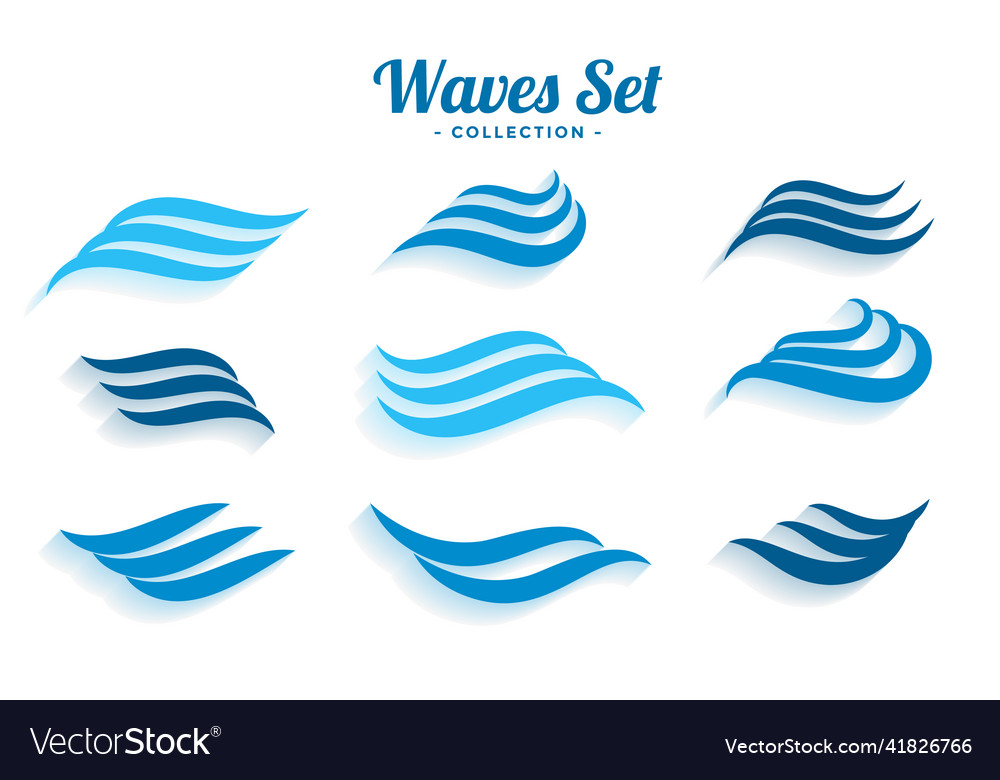 Set of waves logo styles with shadow Royalty Free Vector