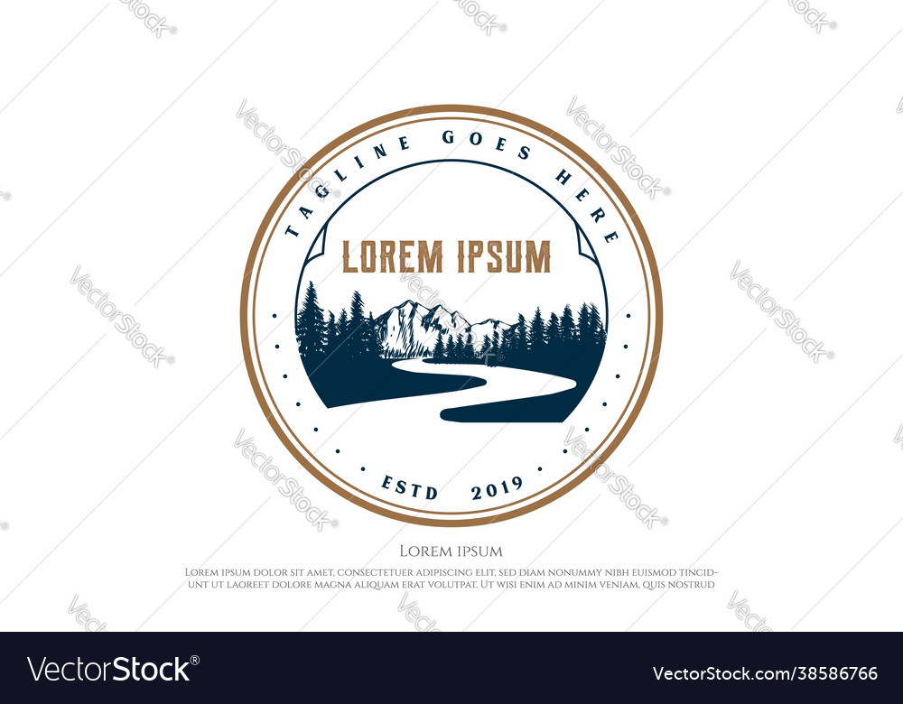 Vintage retro river creek mountain pine cedar Vector Image