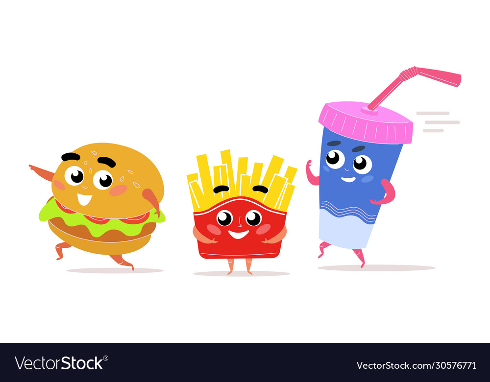 Characters hamburger french fries cocktail cup Vector Image