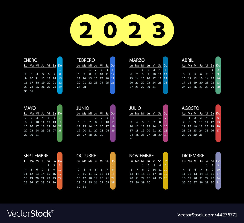 Pocket calendar on 2023 year spanish black