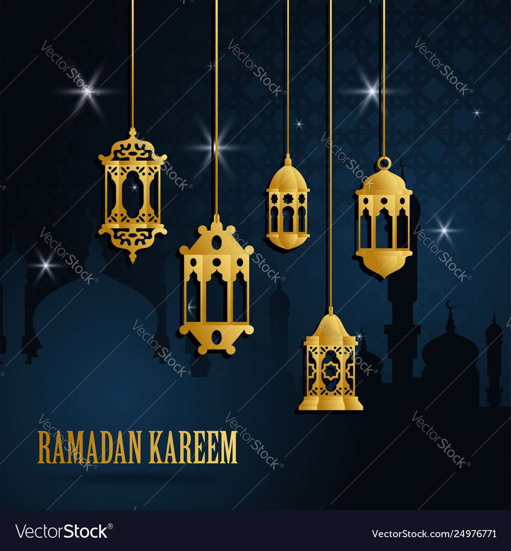 Ramadan greeting card with golden islamic arabic Vector Image