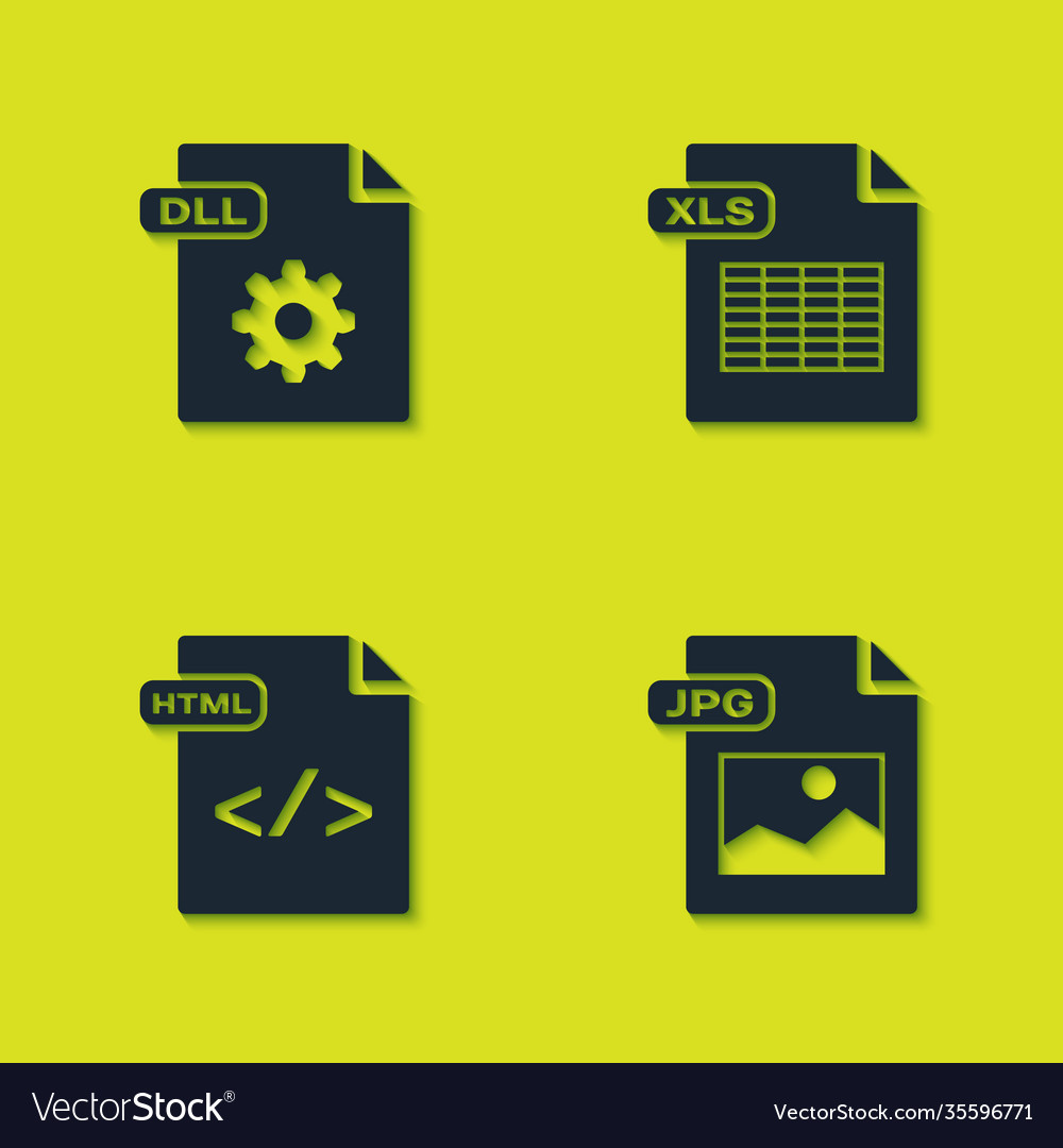 Set dll file document jpg html and xls icon vector image Set dll file document jpg html and xls icon