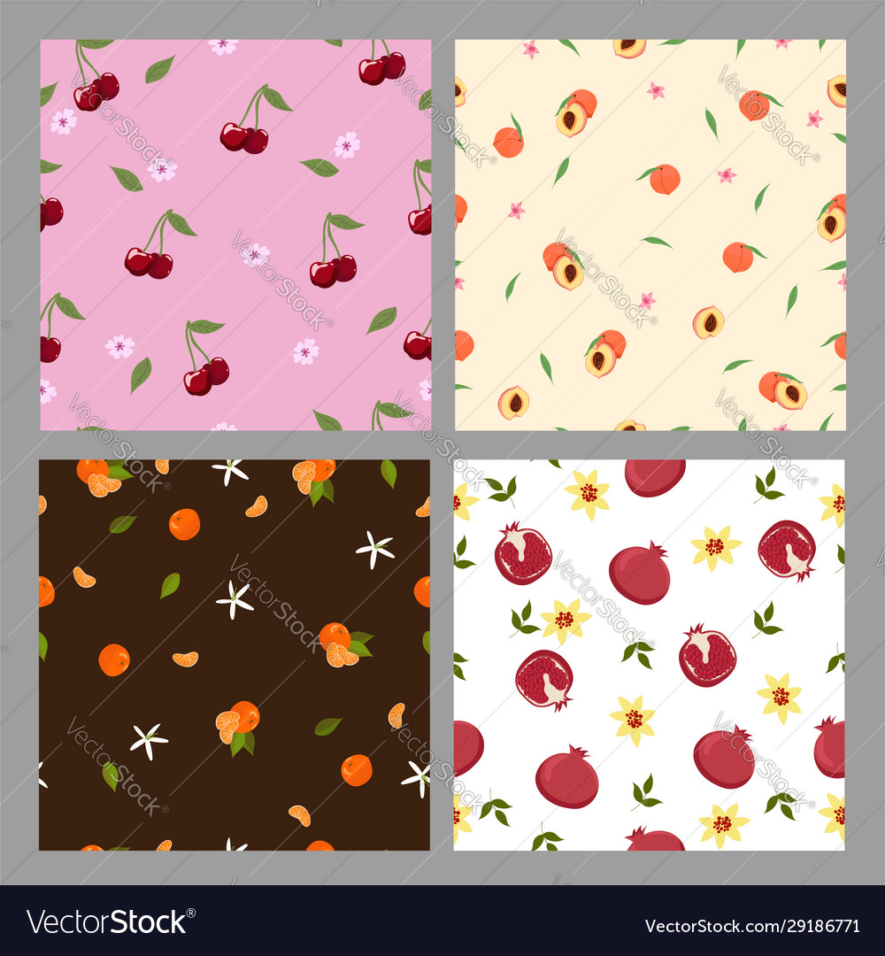Set seamless patterns with fruits graphics Vector Image Set seamless patterns with fruits graphics