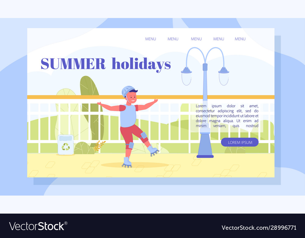 Summer landing page with child on roller skates