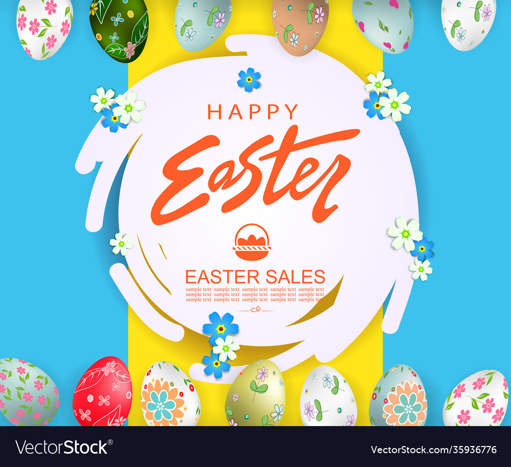 Abstract round frame easter eggs with pattern vector image Abstract round frame easter eggs with pattern